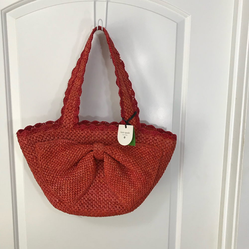 Kate Spade New York x Target Red Raffia Bow Tote Bag NWT